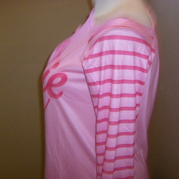 Barbie Come On Let's Go Party Pink Cold Shoulder Knit Top & Earrings Womens Size - Picture 13 of 14